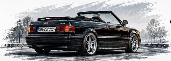 Skizze: Audi Cabriolet Typ 89 von hinten mit Kennzeichen DUS-CUX 2027